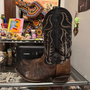 Vintage Tony Lama Brown and Black Western Cowboy Boots